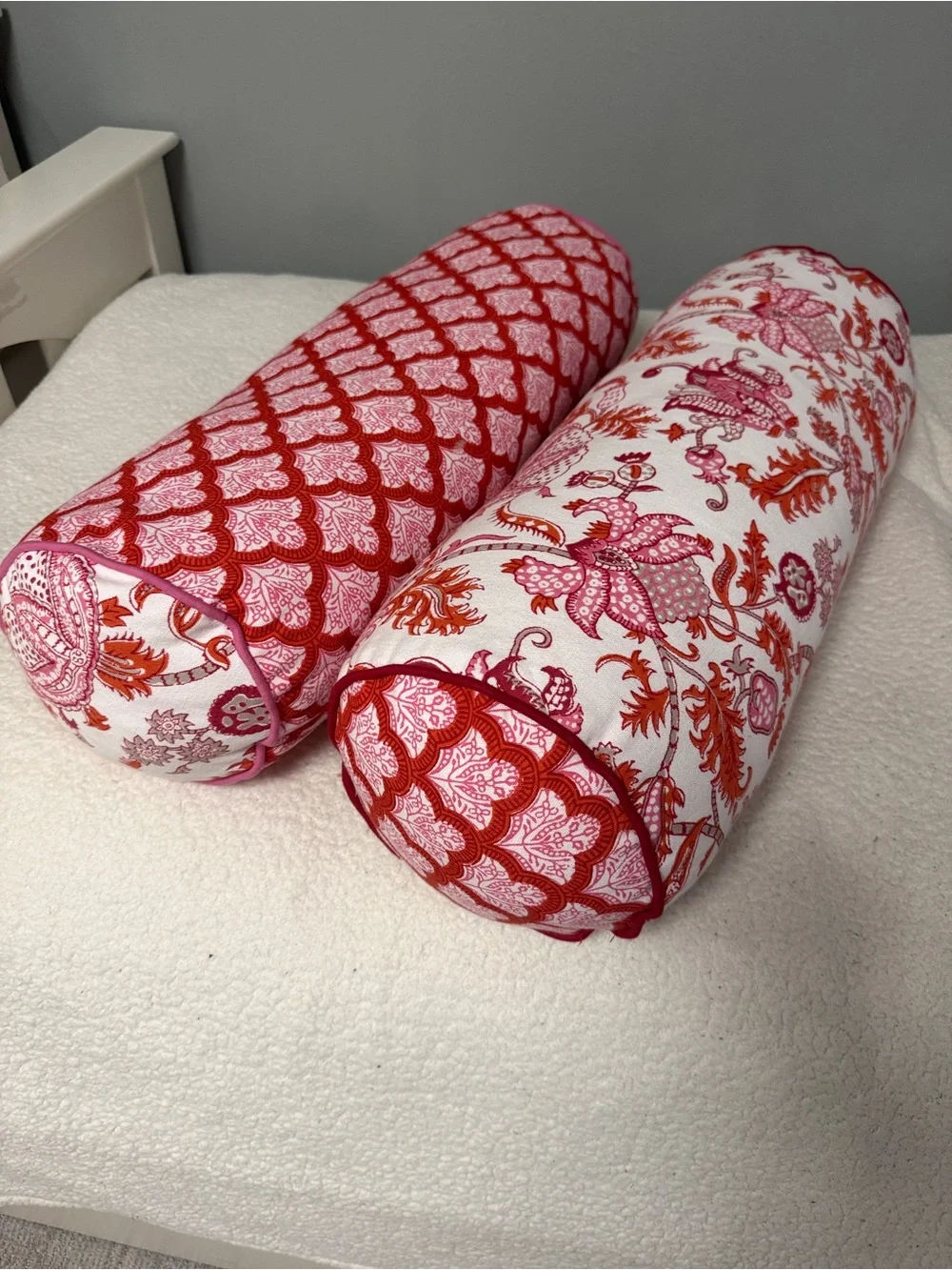 Roller Rabbit Pink & Orange Floral Cotton Bolster Pillows (pair)